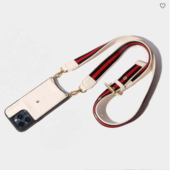 Bandolier Accessories - Pre-loved Bandolier Kimberly Phone case in Ivory/Gold with Crossbody Strap